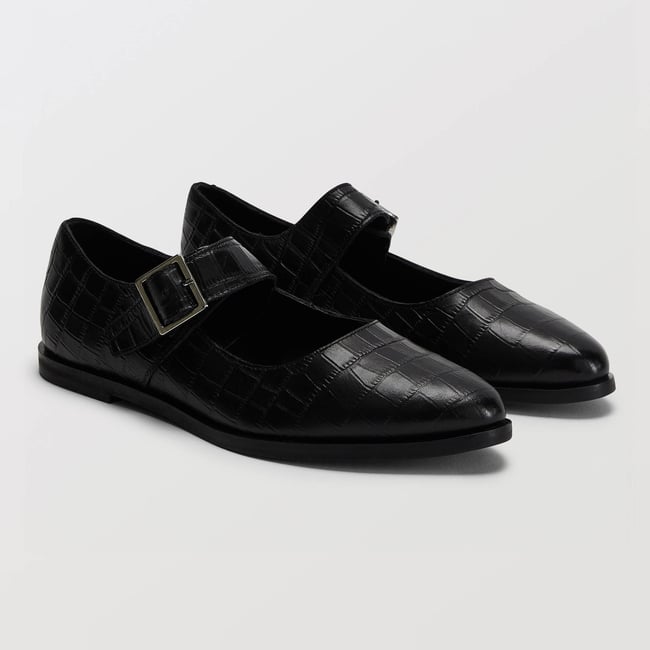 Babies en cuir imitation crocodile noir <span itemprop=