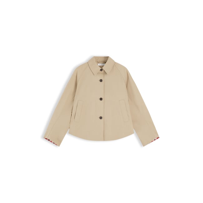 Trench court boutonné beige <span itemprop=