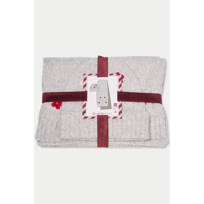 Lot écharpe bonnet avec broderie gris <span itemprop=