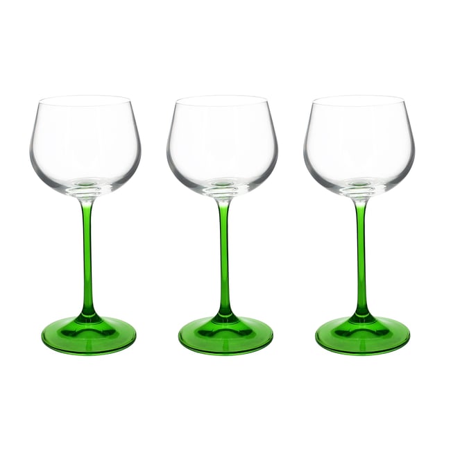 Lot de 3 verres à pied 16,5cl, VIN DU RHIN Couleur transparent-vert <span itemprop=