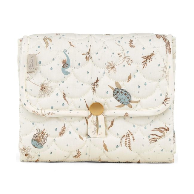 Tapis à langer bleu, marron, écru <span itemprop=
