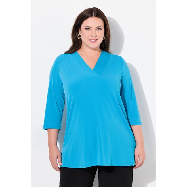 T-shirt long, décolleté en V et manches 3/4 - ULLA POPKEN