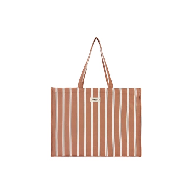 Sac week-end en coton, RAYURES marron noisette <span itemprop=