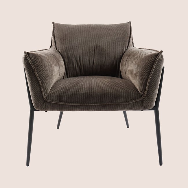 Fauteuil à accoudoirs pieds métal et velours - ROXANE Couleur marron <span itemprop=