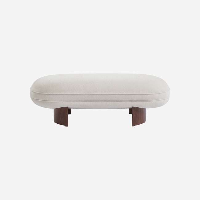 Banc en tissu et pieds en bois noyer LIGARIA Couleur blanc cassé <span itemprop=