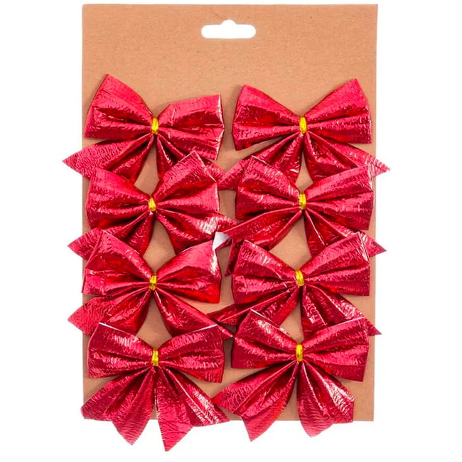 Set de 8 noeuds rouges pour décoration sapin de Noël 7.5cm Couleur rouge <span itemprop=