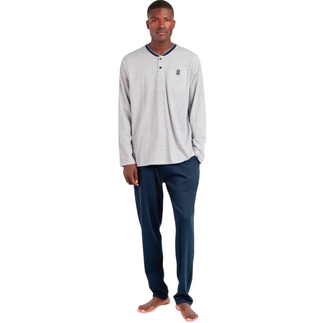 Pyjama pantalon top manches longues Espiga bleu <span itemprop=