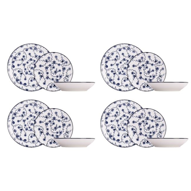 Service de Table en porcelaine 12 pièces, FLOR AZUL Couleur décoré <span itemprop=