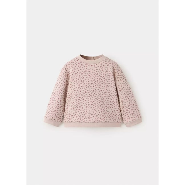 Sweat coton imprimé fleuri rose <span itemprop=