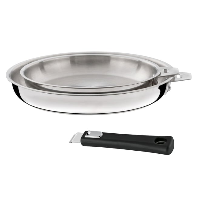 Série de 2 poêles 20/24 cm inox et poignée noire - inox <span itemprop=