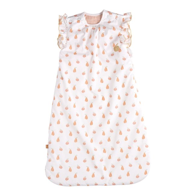 Gigoteuse ouatinée à volants en coton blanc <span itemprop=