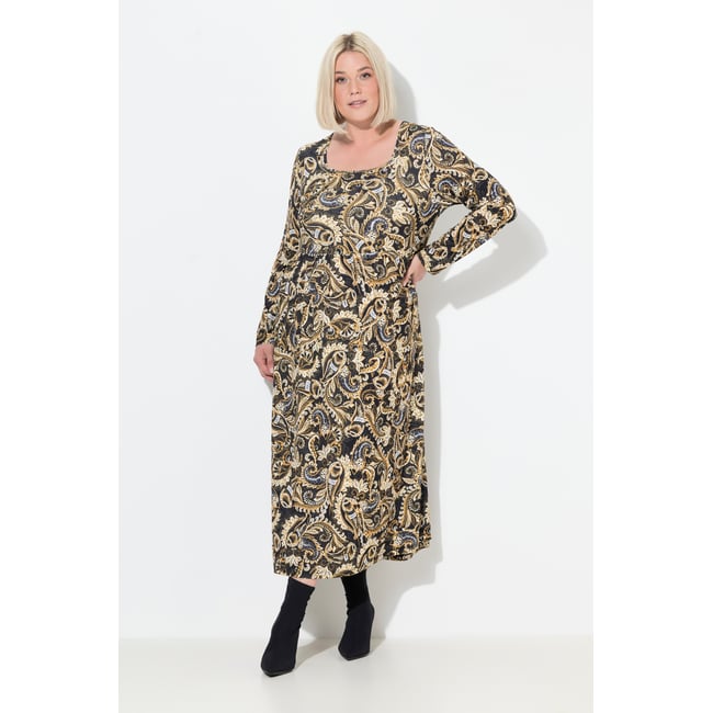 Robe maxi motif cachemire noir <span itemprop=