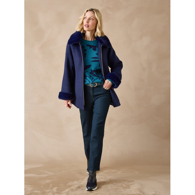 Manteau court zippé marine <span itemprop=