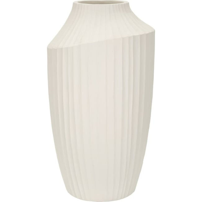 Vase sculptural côtelé effet relief MODERN Couleur crème <span itemprop=