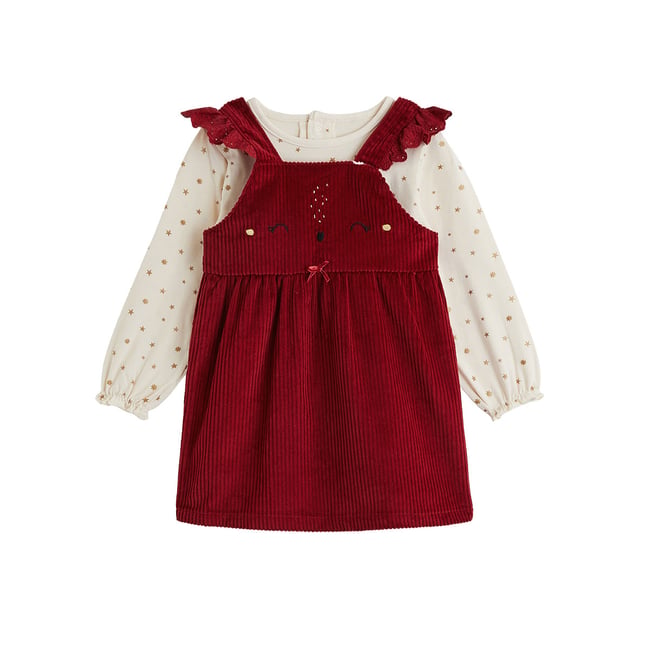 Ensemble bébé robe en velours côtelé et t-shirt Grace bordeaux <span itemprop=