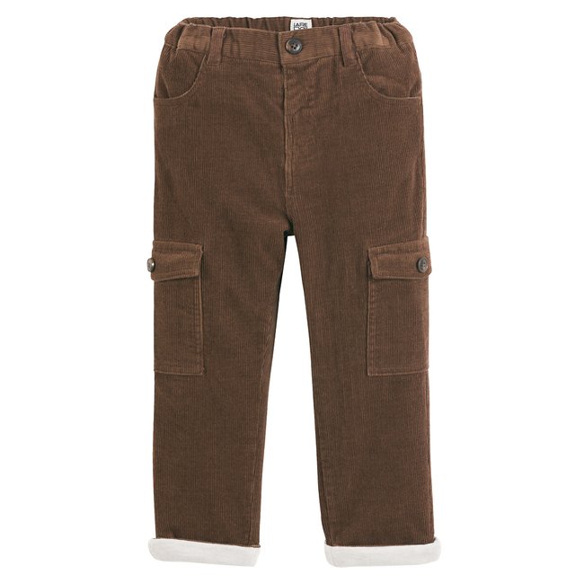 Cotton Corduroy Straight Trousers with Jersey Lining, chocolate brown, LA REDOUTE COLLECTIONS