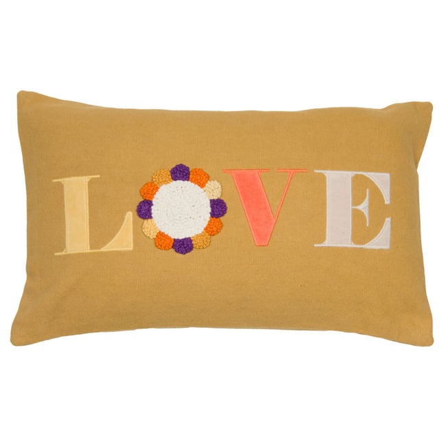 Coussin Love rétro 30x50 cm jaune <span itemprop=