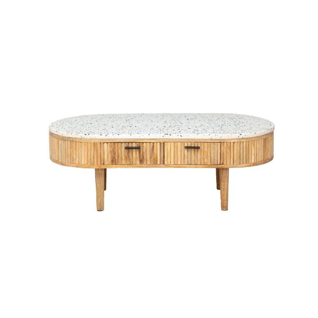 Table basse en terrazzo et bois de manguier  AMBRINE Couleur bois clair <span itemprop=