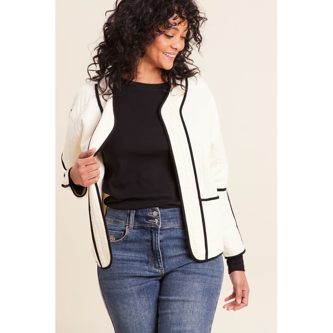 Veste manches longues sans col ecru <span itemprop=