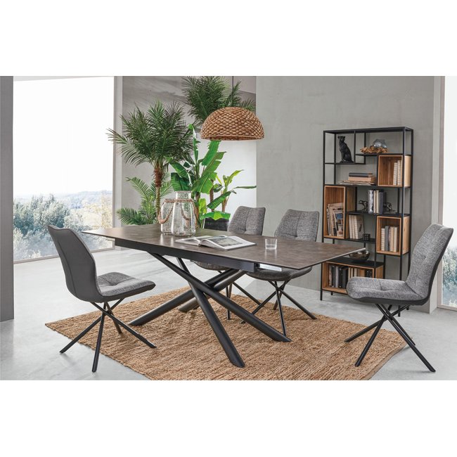 Table à manger rectangulaire extensible en céramique 6/8 places L160/220 - SOLINE Couleur noir <span itemprop=