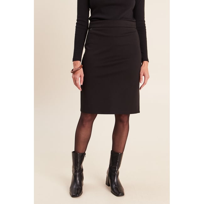 Jupe ajustée en maille longueur genou noir <span itemprop=