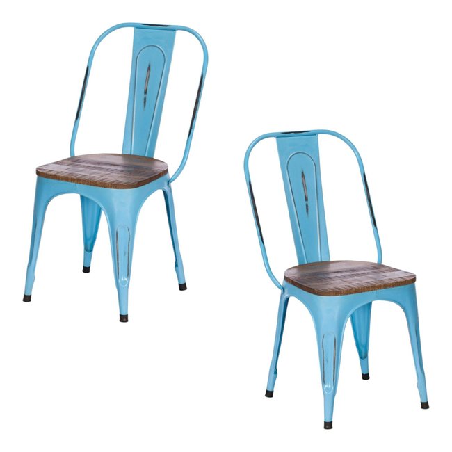 Chaise en métal style industriel (lot de 2) LEEDS Couleur bleu <span itemprop=