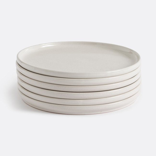 Set von 6 flachen Tellern aus gesprenkeltem Steinzeug, Tecka ecru <span itemprop=