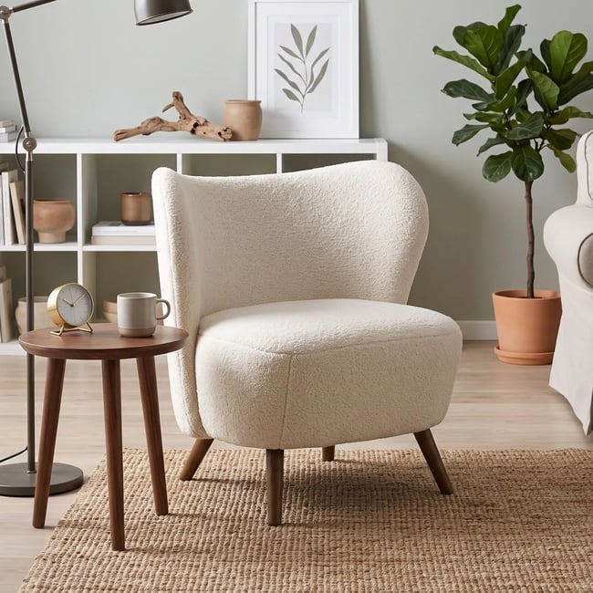 Fauteuil en tissu écru et piétement bois peint en noir - WINNY Couleur beige <span itemprop=