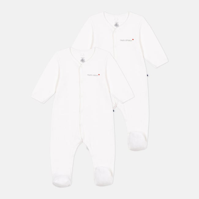 Set di 2 pigiami in velluto a tinta unita bianco / bianco PETIT BATEAU