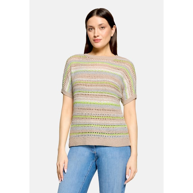 Pull-over en maille ajourée à encolure bateau patch beige/cream <span itemprop=