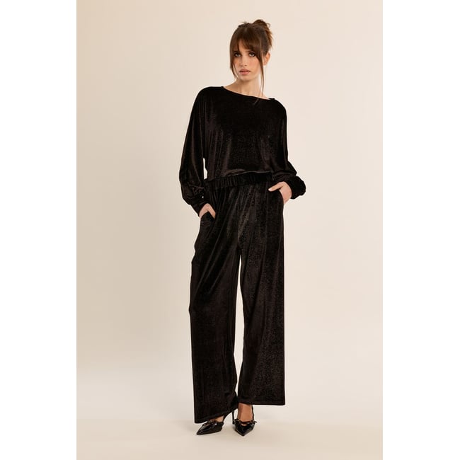 Pantalon droit à paillettes noir <span itemprop=