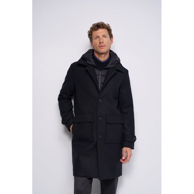 MANTEAU EN DRAP AVEC CAPUCHE bleu foncé <span itemprop=