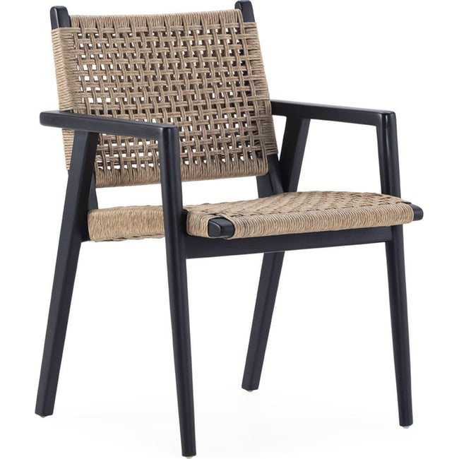 Chaise en teck et fibre tressée Couleur noir et naturel <span itemprop=