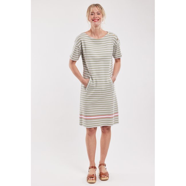 Robe rayée en coton épais oyat/blanc/lantana <span itemprop=