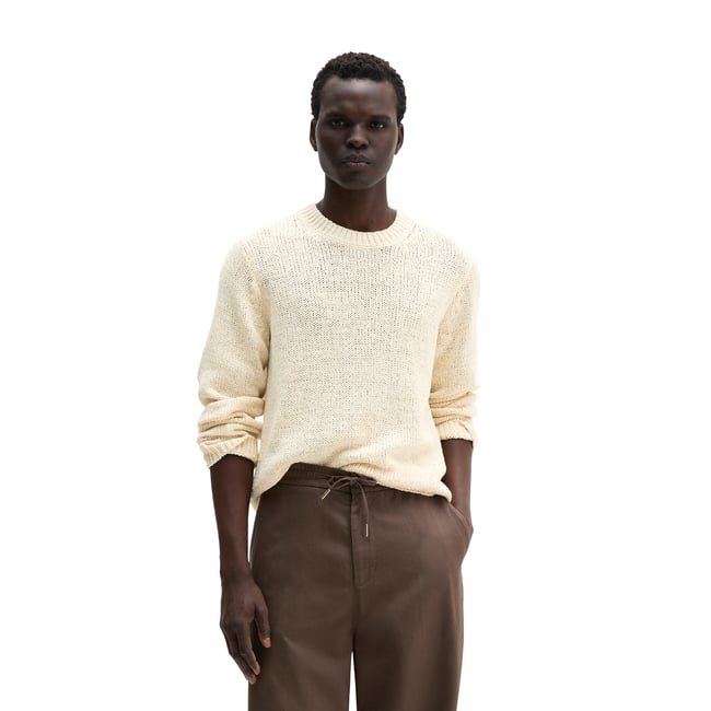 Pull-over regular en fil à bandelettes lâche blanc naturel <span itemprop=
