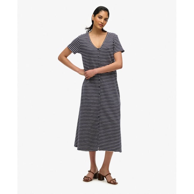 Robe mi-longue boutonnée en jersey à manches courtes - SUPERDRY