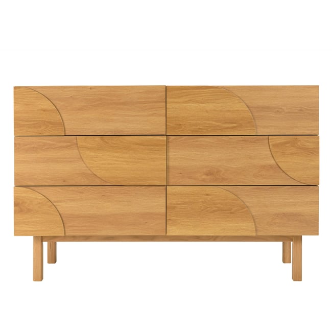 Commode couleur naturelle 6 tiroirs décor motif arrondi ELTON Couleur bois naturel <span itemprop=