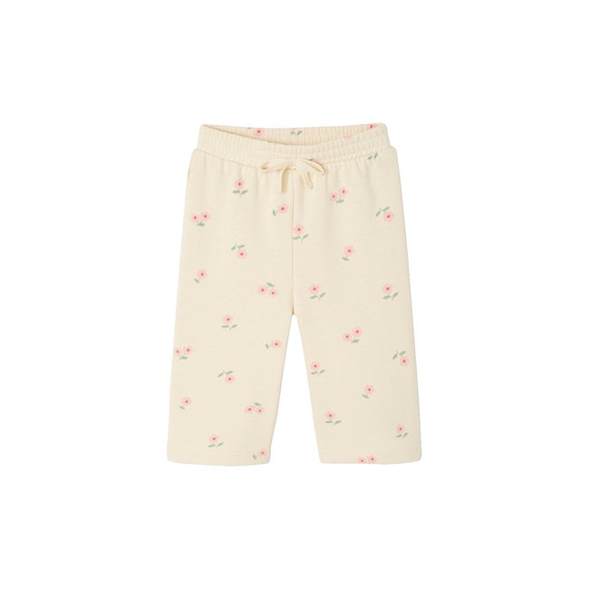 Pantalon large motifs fleurs vanille <span itemprop=