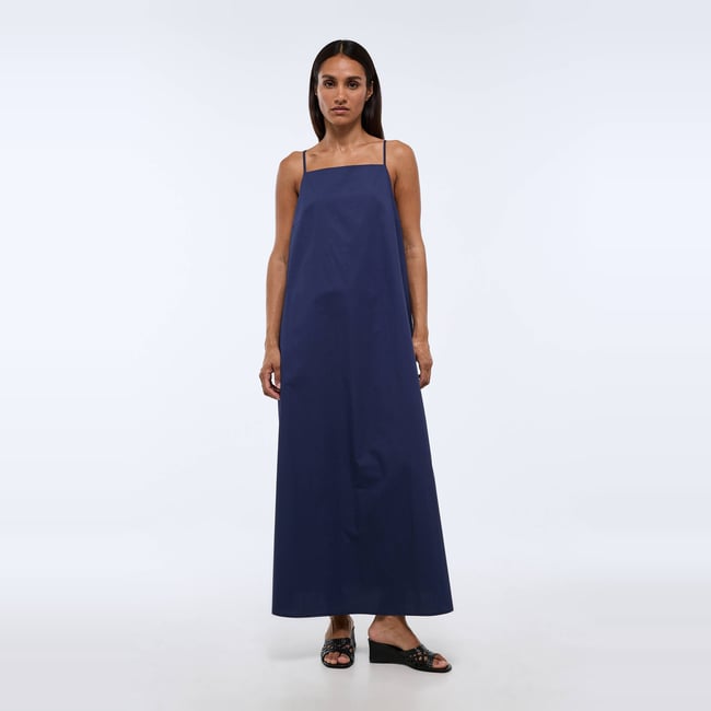 Robe longue à bretelles en coton BIO GOTS penombre <span itemprop=