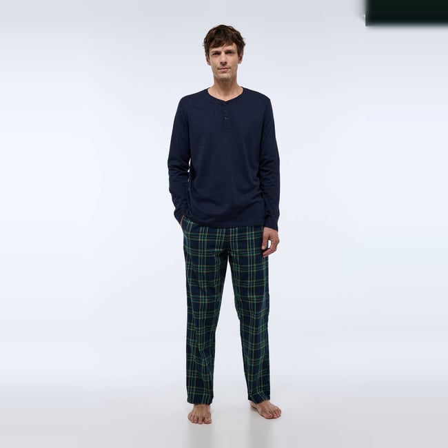 Pyjama manches longues en jersey et pantalon en flanelle en coton BIO GOTS. cedre <span itemprop=