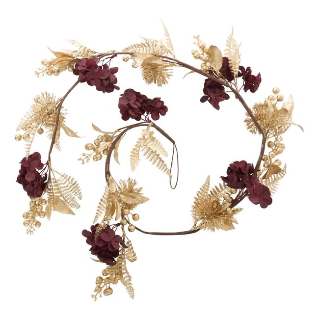 Guirlande de Noël baies et fleurs or et rouge 150 cm Couleur dore <span itemprop=