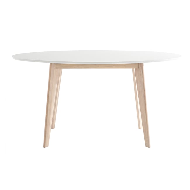 Table scandinave ovale blanche et bois clair L150 cm LEENA Couleur blanc <span itemprop=