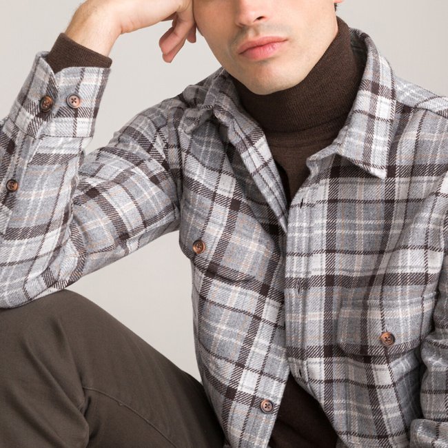 Checked Flannel Shacket, grey marl, LA REDOUTE COLLECTIONS