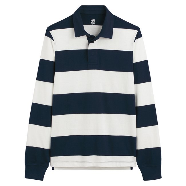 Polo in cotone bio maniche lunghe a righe marine/écru LA REDOUTE COLLECTIONS