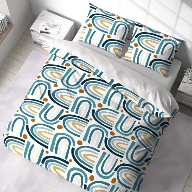Parure housse de couette en microfibre imprimée, Arc en Ciel bleu <span itemprop=