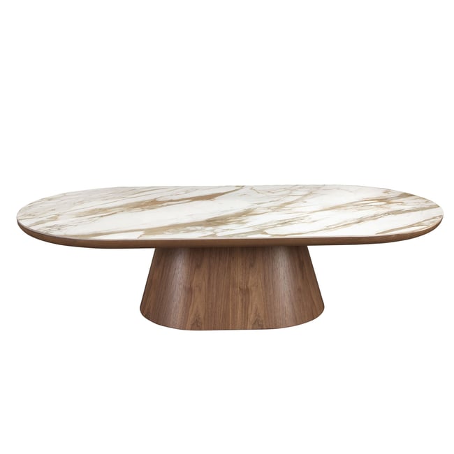 Table basse ovale demi-ronde en porcelaine et noyer Couleur blanc | noyer <span itemprop=
