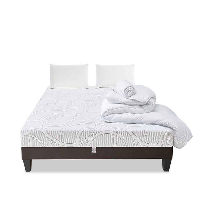 Prêt-à-dormir POSÉIDON avec Sommier, Couette, Oreillers et Protège-matelas Couleur blanc <span itemprop=