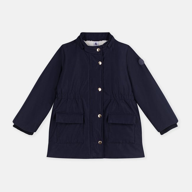 Parka di media lunghezza con cappuccio, in tinta unita blu marino PETIT BATEAU