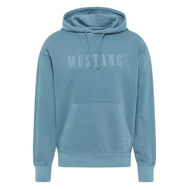 Sweat en coton bleu avec un col à capuche et cordon de serrage bleu <span itemprop=