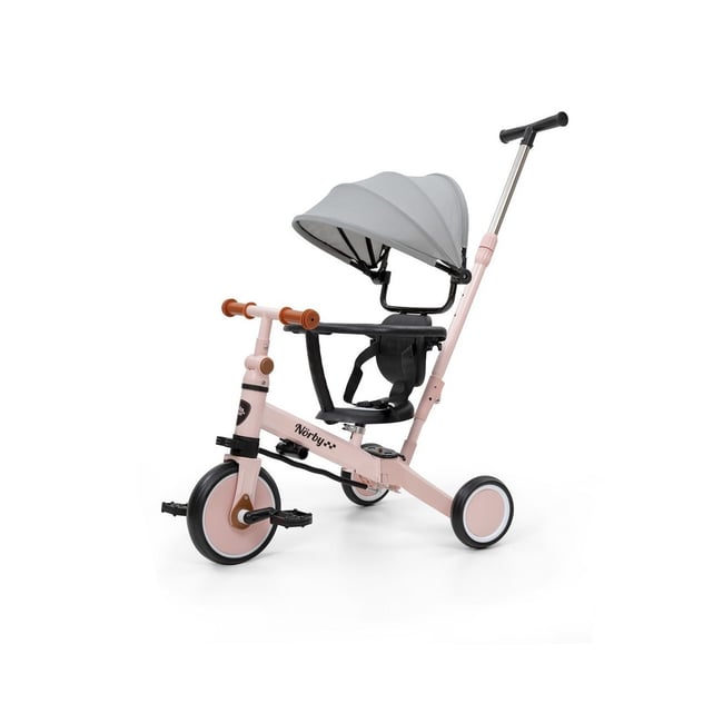 Tricycle évolutif multifonction  - rose - canne parentale multicolore <span itemprop=